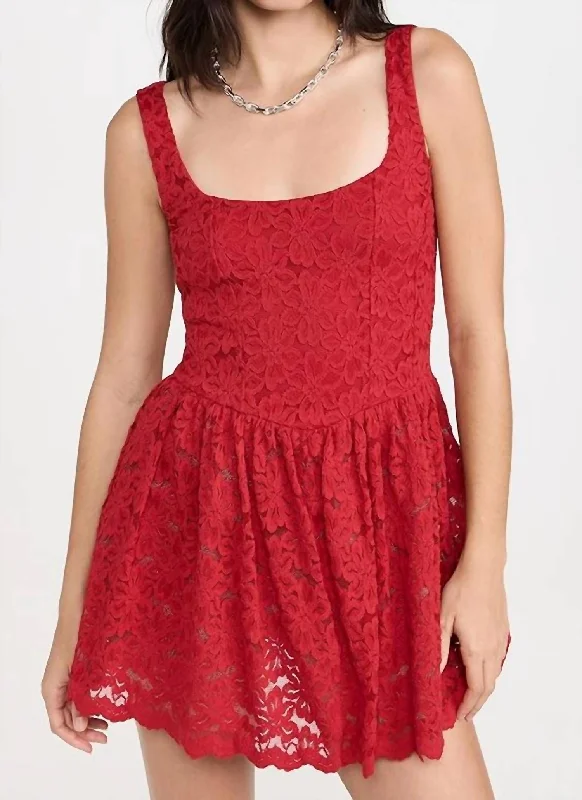 Ricci Skort Dress In Radiant Red Lace Lace Dress Look