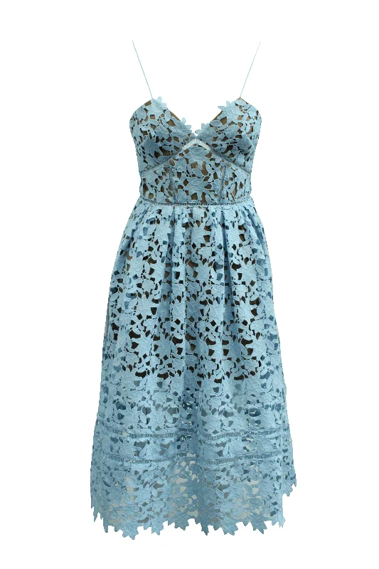 Self-Portrait Azaelea Lace Dress in Light Blue Polyester Lace Dress Style