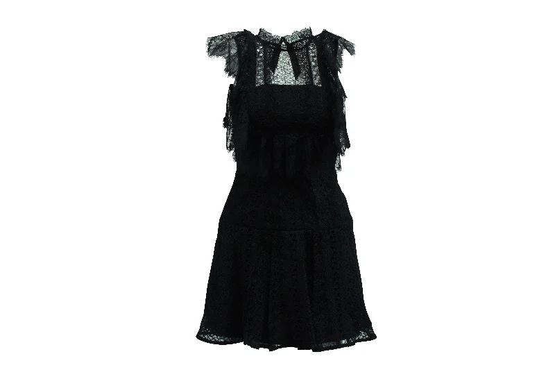 Self Portrait Lace Dress in Black Polyester Lace Shift Dress