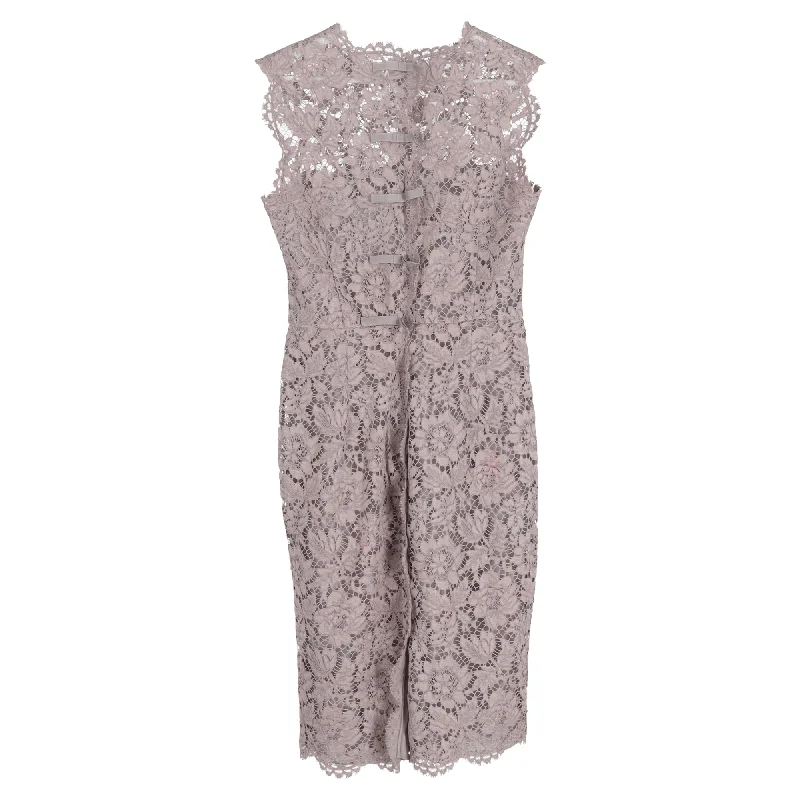 Valentino Lace Knee Length Dress in Grey Cotton Layered Lace Dress