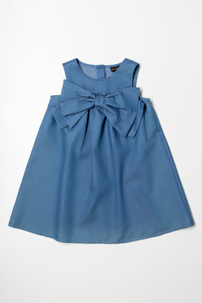 A-Line Denim Bow Dress Blue Elegant Denim Skirt