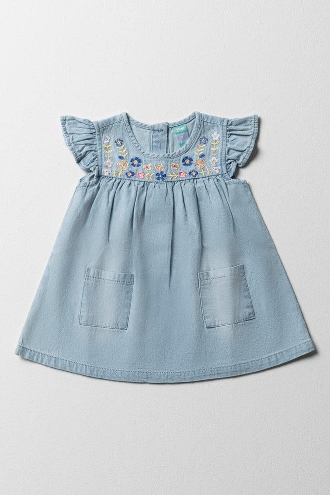 A-Line Denim Dress Light Blue High-Waisted Denim Skirt