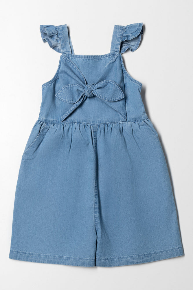 Bow Denim Short Jumpsuit Blue Denim Skirt Style