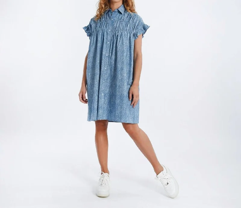 Brenna Denim Dress In Blue Mini Denim Skirt