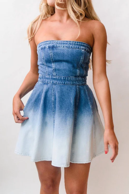 Meryl Dress In Dip-Dye Denim Ruffle Hem Denim